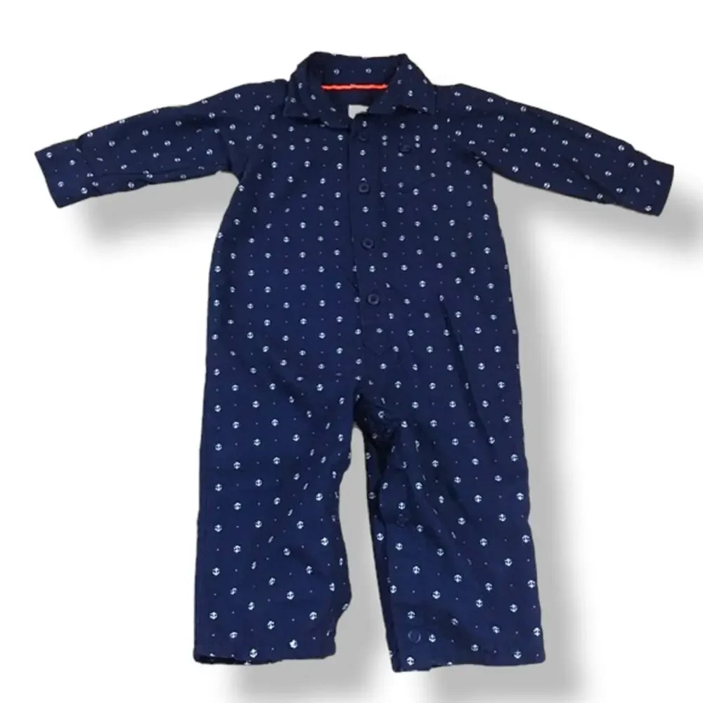 OshKosh B'Gosh Boys Romper Size 9 Months Navy Anchor Print Anchors‎ Nautical
